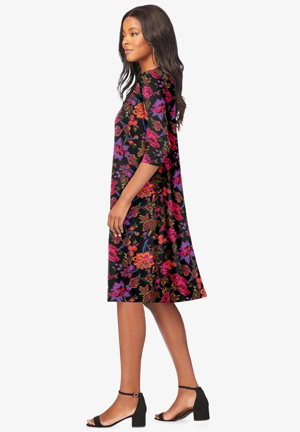Roaman's Women's Plus Size Ultrasmooth Fabric Boatneck Swing Dress