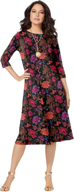 Roaman's Women's Plus Size Ultrasmooth Fabric Boatneck Swing Dress