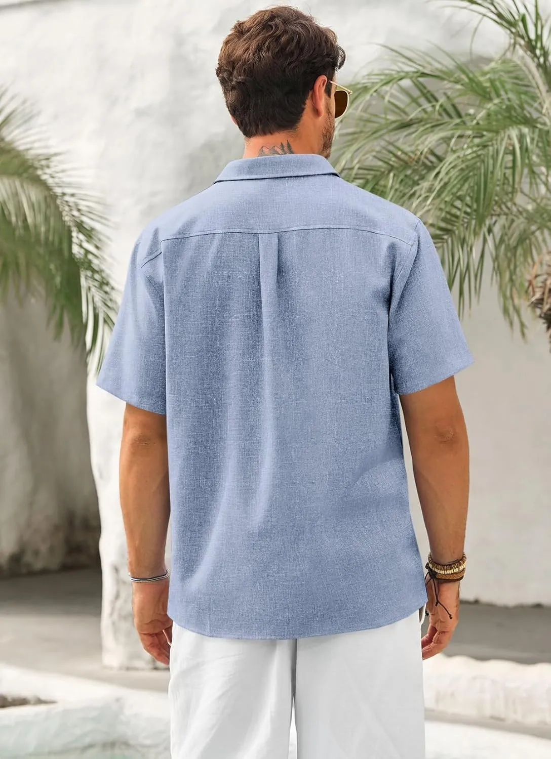 Runcati Mens Cuban Guayabera Shirts Button Down Short Sleeve Shirt Casual Linen Summer Beach Vacation Hippie Tops