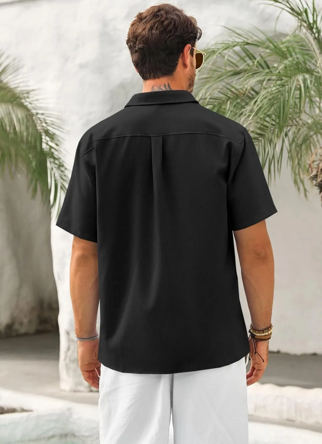Runcati Mens Cuban Guayabera Shirts Button Down Short Sleeve Shirt Casual Linen Summer Beach Vacation Hippie Tops