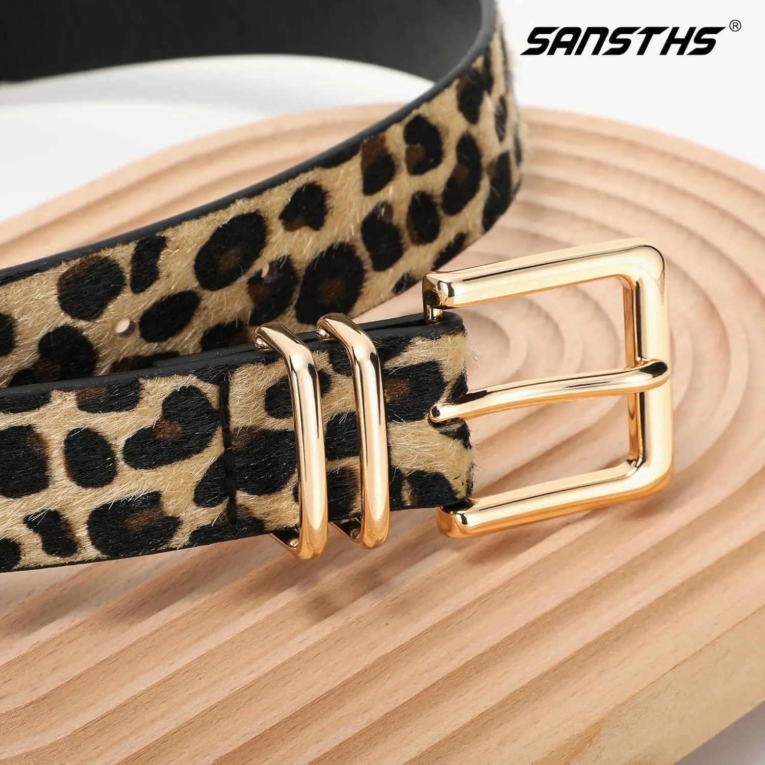 SANSTHS 3 PACK Women Leather Belts for Jeans Pants Dresses Fashion Ladies Waist Belt with Gold Square Buckle