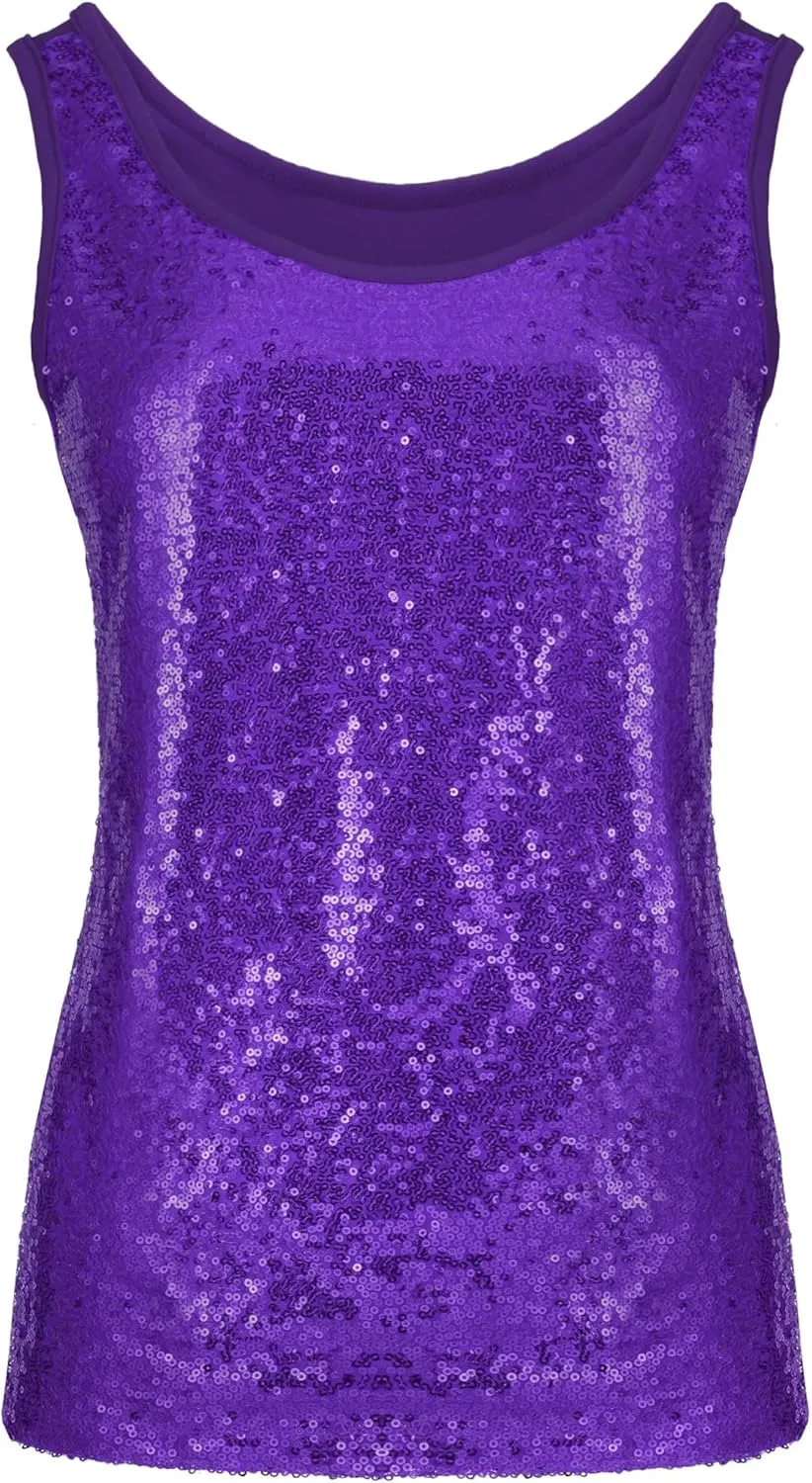SATINIOR Women's Sleeveless Glitter Sequin Tank Tops Shimmer Vest Tops Glitter Camisole for Women Girl