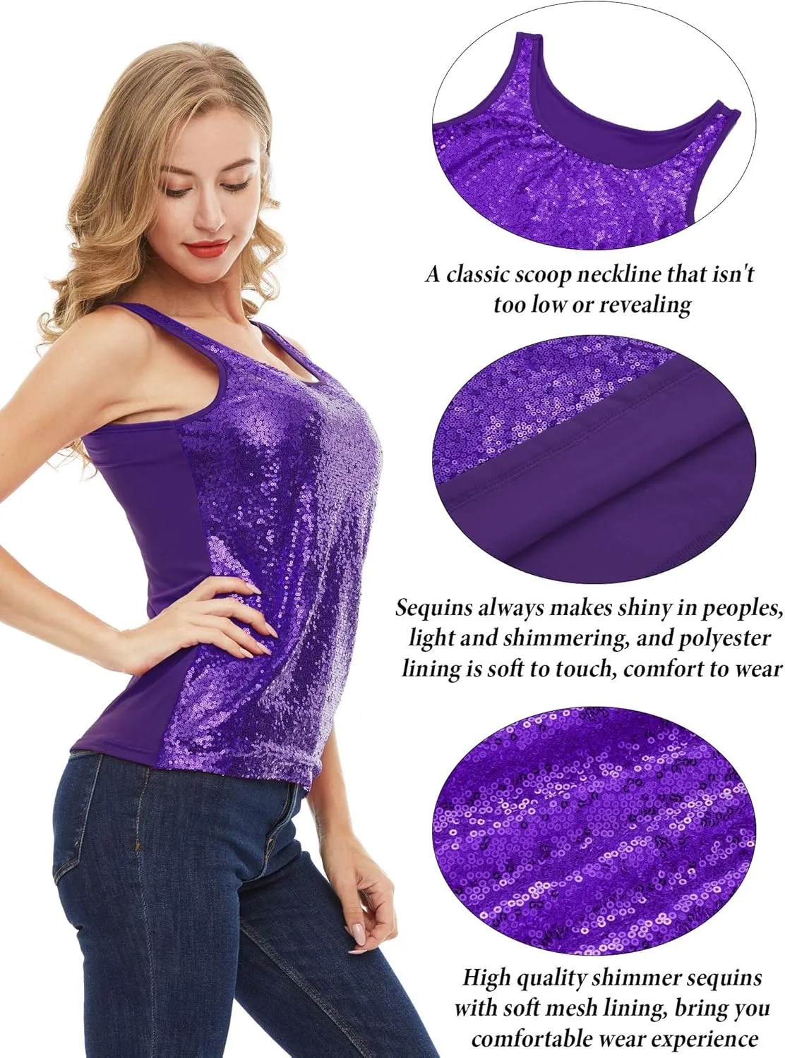 SATINIOR Women's Sleeveless Glitter Sequin Tank Tops Shimmer Vest Tops Glitter Camisole for Women Girl