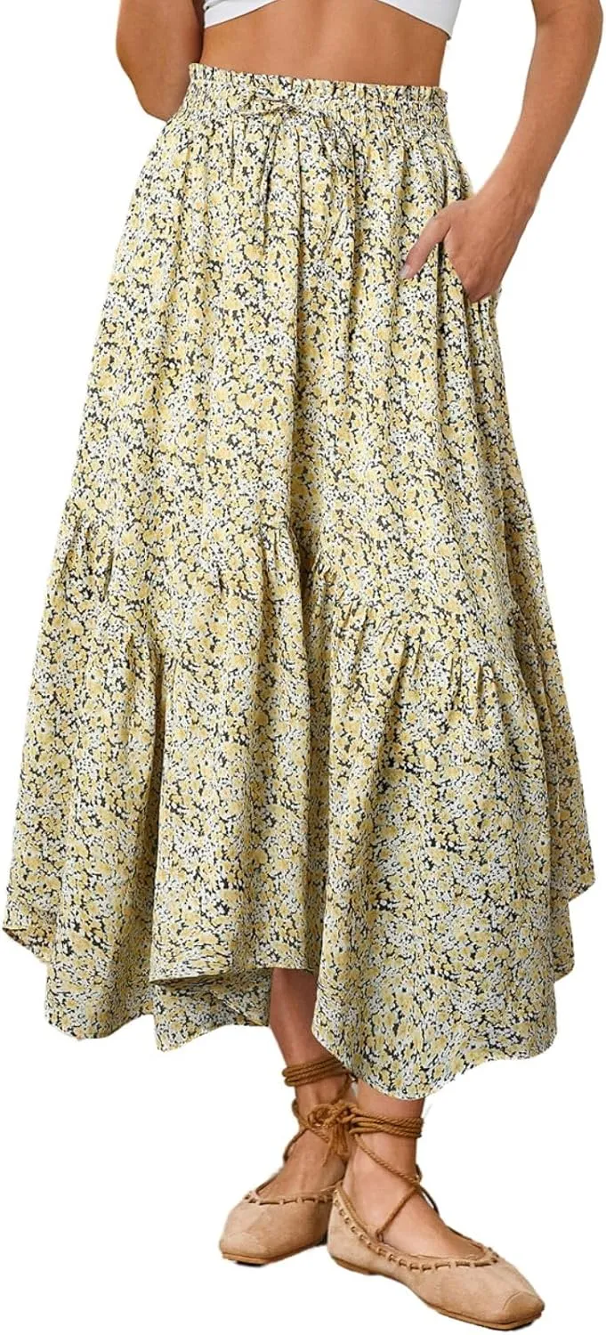 Scarlet Darkness Maxi Skirts for Women 2025 Summer Bohemian Floral Skirt Renaissance Skirt with Pockets