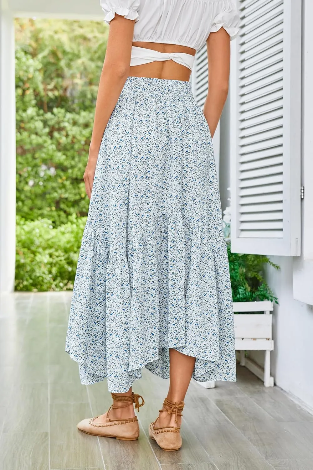 Scarlet Darkness Maxi Skirts for Women 2025 Summer Bohemian Floral Skirt Renaissance Skirt with Pockets