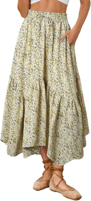 Scarlet Darkness Maxi Skirts for Women 2025 Summer Bohemian Floral Skirt Renaissance Skirt with Pockets