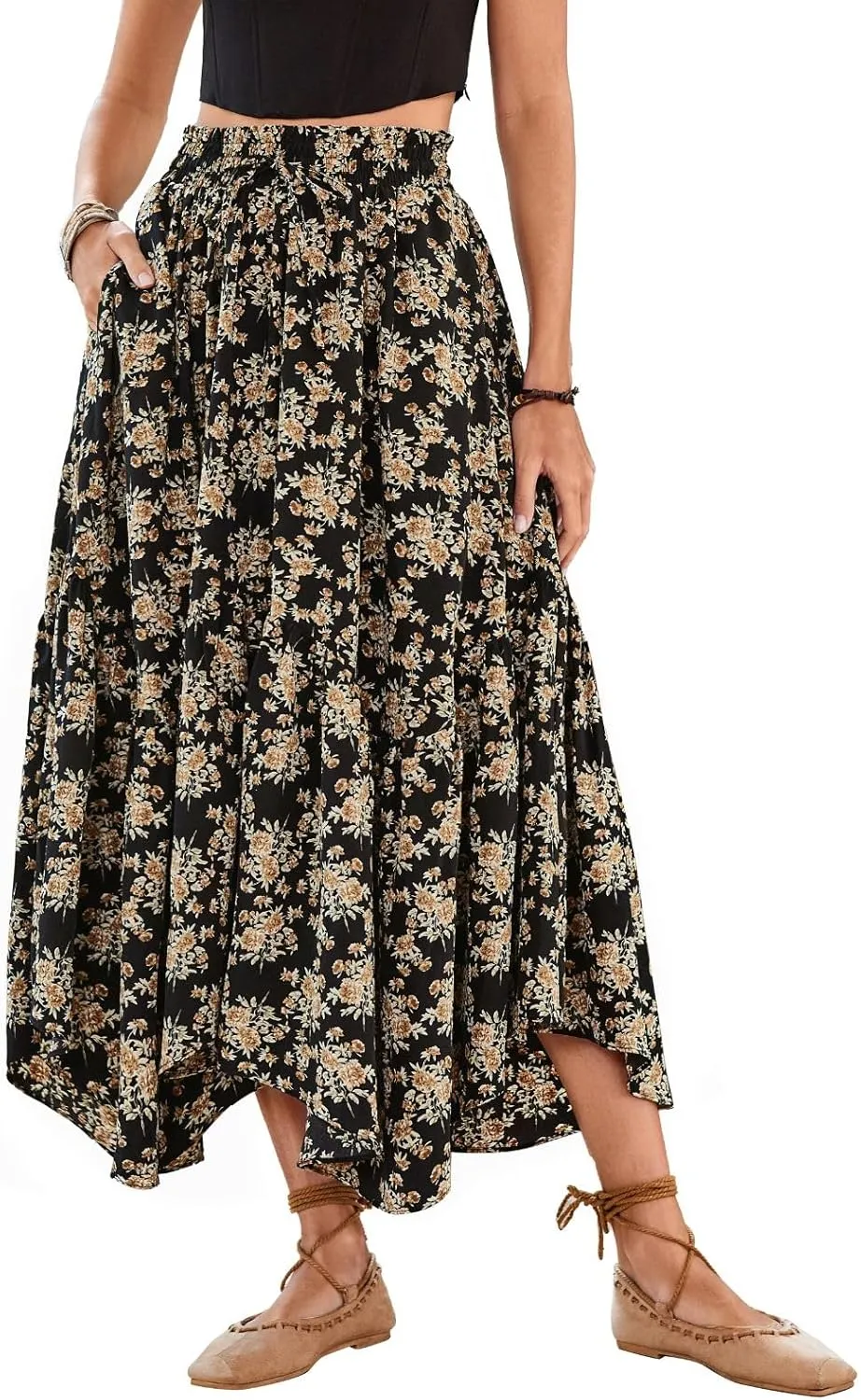 Scarlet Darkness Maxi Skirts for Women 2025 Summer Bohemian Floral Skirt Renaissance Skirt with Pockets