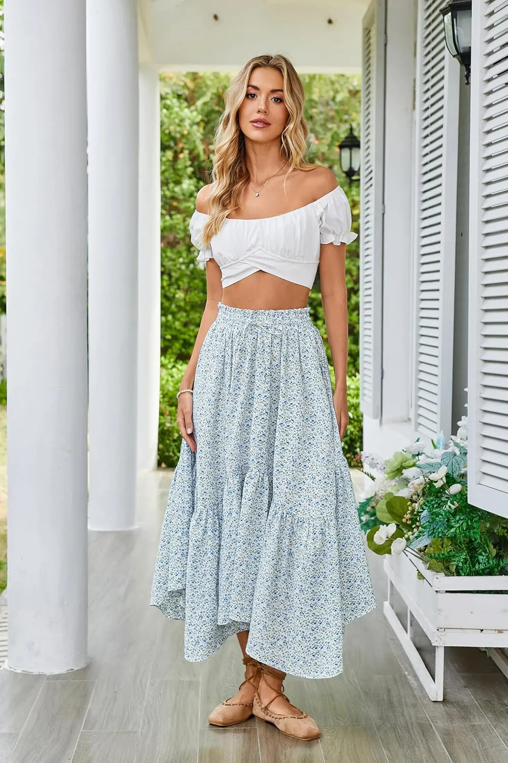 Scarlet Darkness Maxi Skirts for Women 2025 Summer Bohemian Floral Skirt Renaissance Skirt with Pockets
