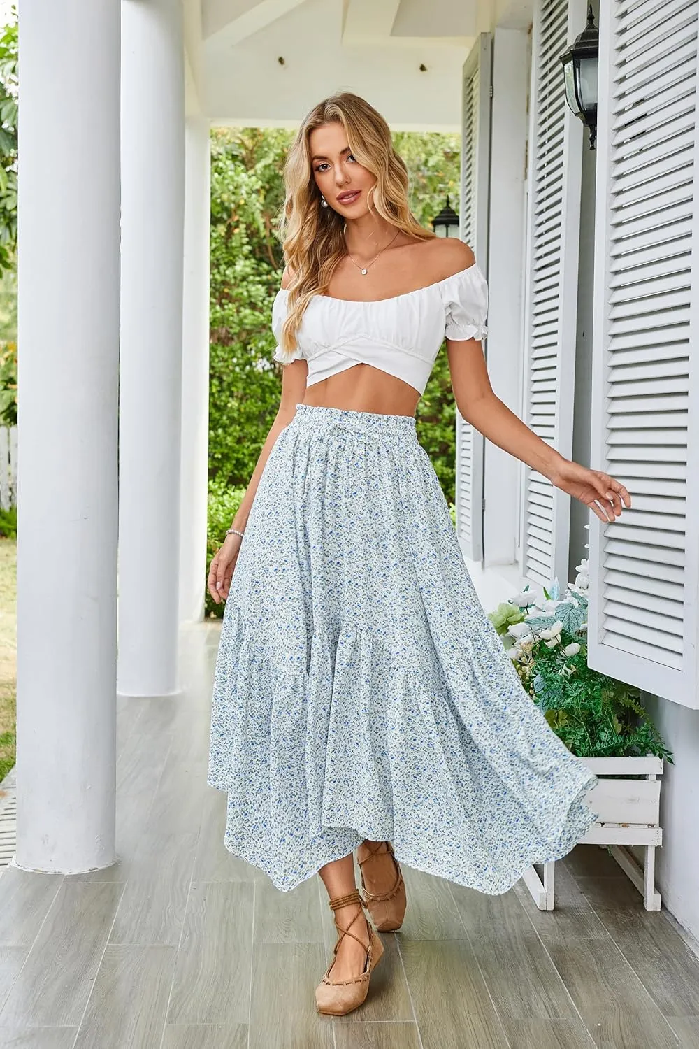 Scarlet Darkness Maxi Skirts for Women 2025 Summer Bohemian Floral Skirt Renaissance Skirt with Pockets