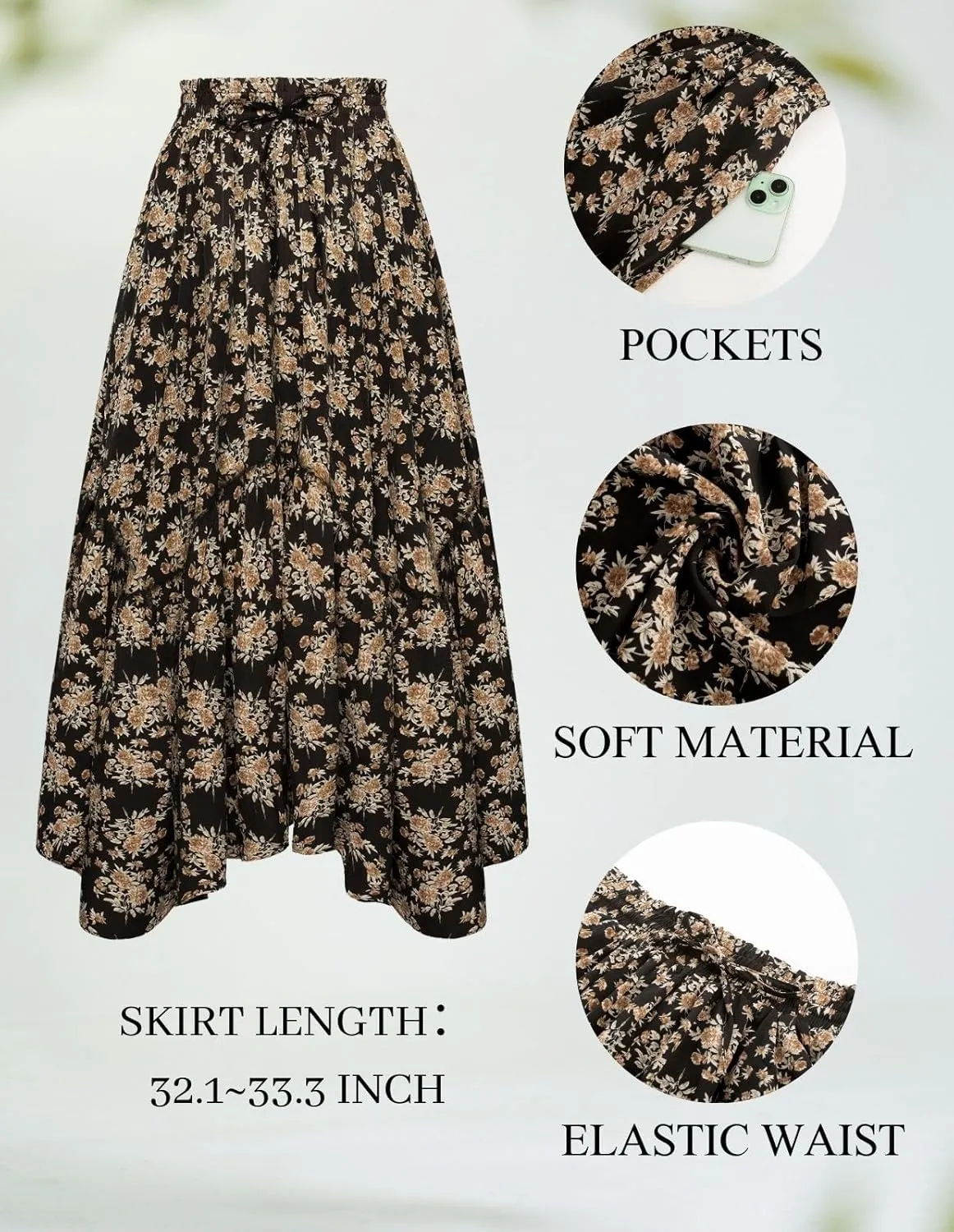 Scarlet Darkness Maxi Skirts for Women 2025 Summer Bohemian Floral Skirt Renaissance Skirt with Pockets