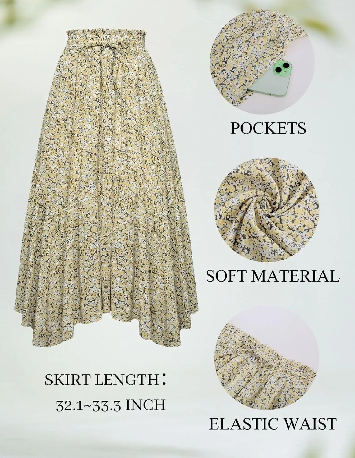 Scarlet Darkness Maxi Skirts for Women 2025 Summer Bohemian Floral Skirt Renaissance Skirt with Pockets