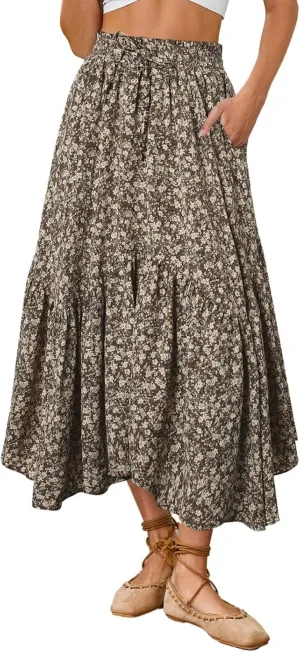 Scarlet Darkness Maxi Skirts for Women 2025 Summer Bohemian Floral Skirt Renaissance Skirt with Pockets