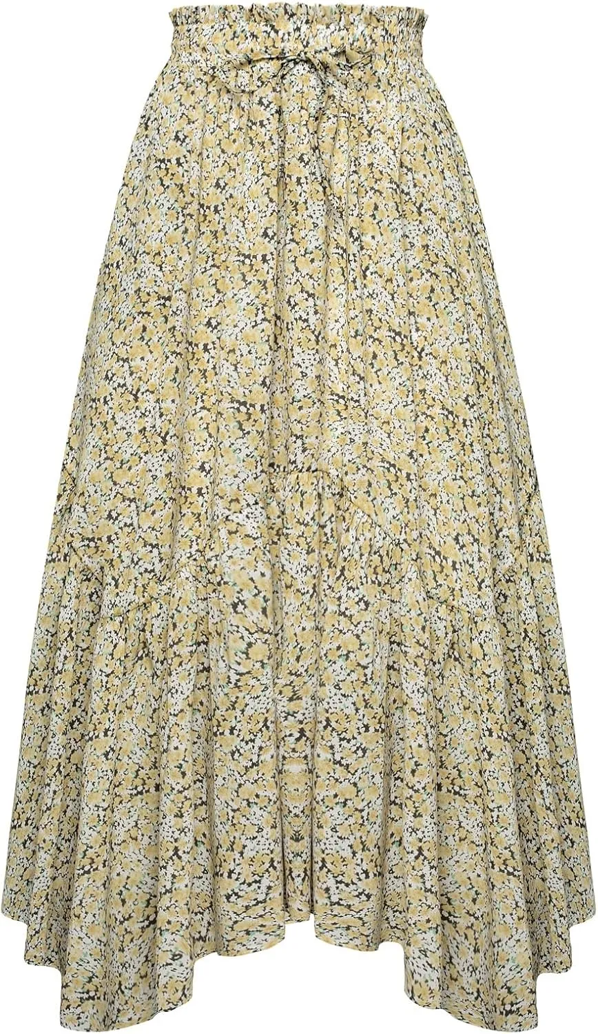 Scarlet Darkness Maxi Skirts for Women 2025 Summer Bohemian Floral Skirt Renaissance Skirt with Pockets