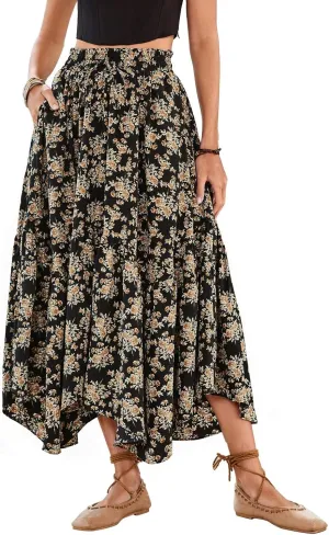 Scarlet Darkness Maxi Skirts for Women 2025 Summer Bohemian Floral Skirt Renaissance Skirt with Pockets