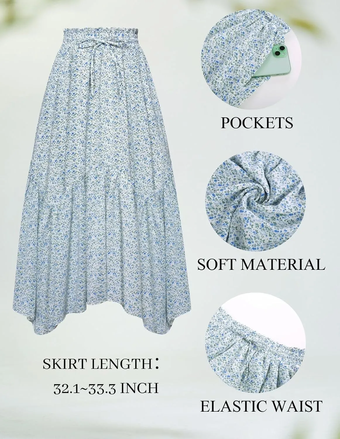Scarlet Darkness Maxi Skirts for Women 2025 Summer Bohemian Floral Skirt Renaissance Skirt with Pockets