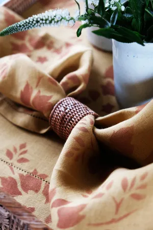 SET OF TWO HAND PAINTED AJOUR LINEN PLACEMATS & NAPKINS