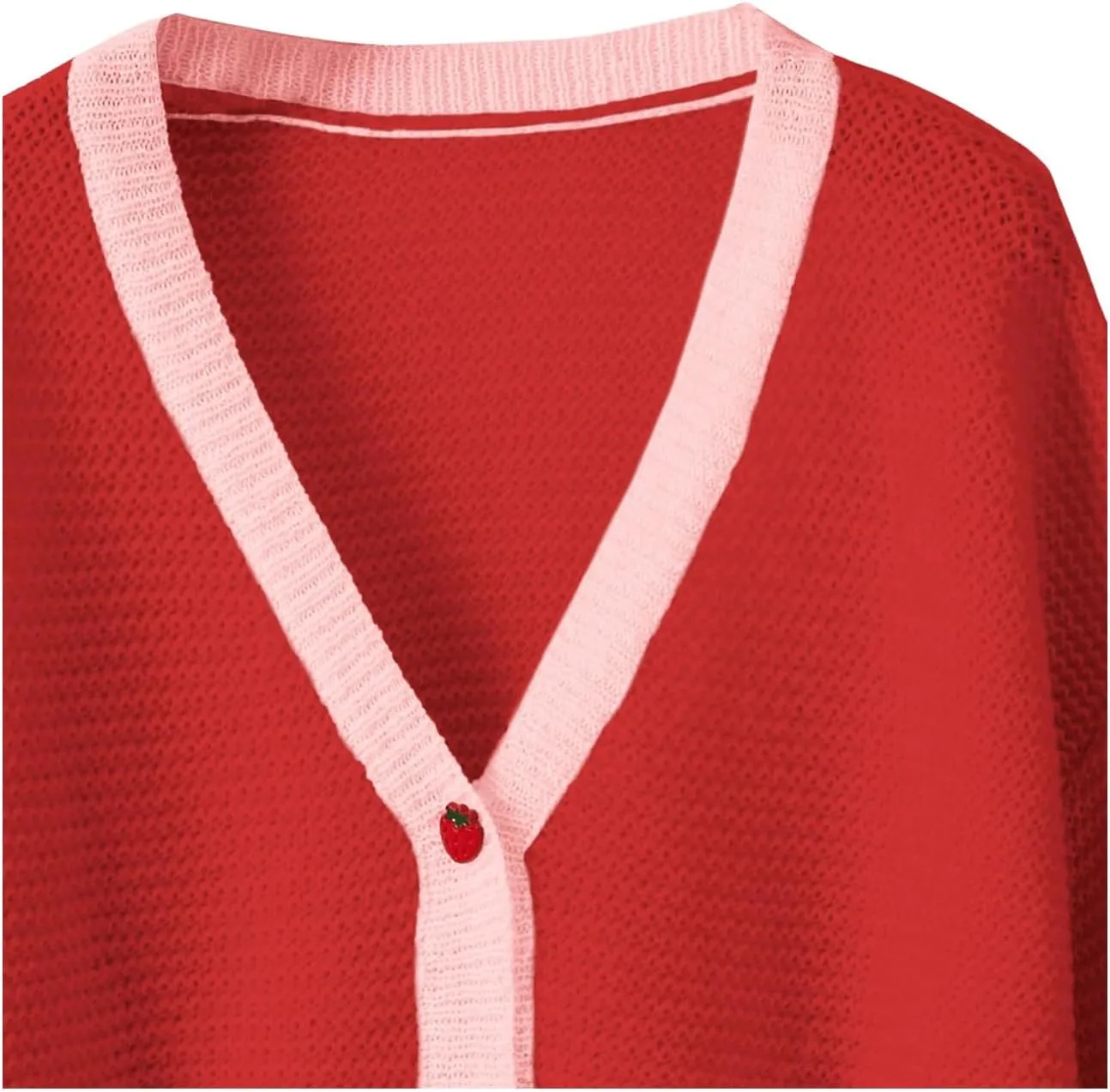 SHENHE Women's Strawberry Pattern Open Front Bishop Sleeve Casual Cardigan