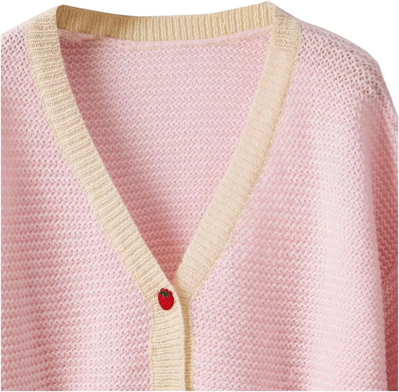 SHENHE Women's Strawberry Pattern Open Front Bishop Sleeve Casual Cardigan