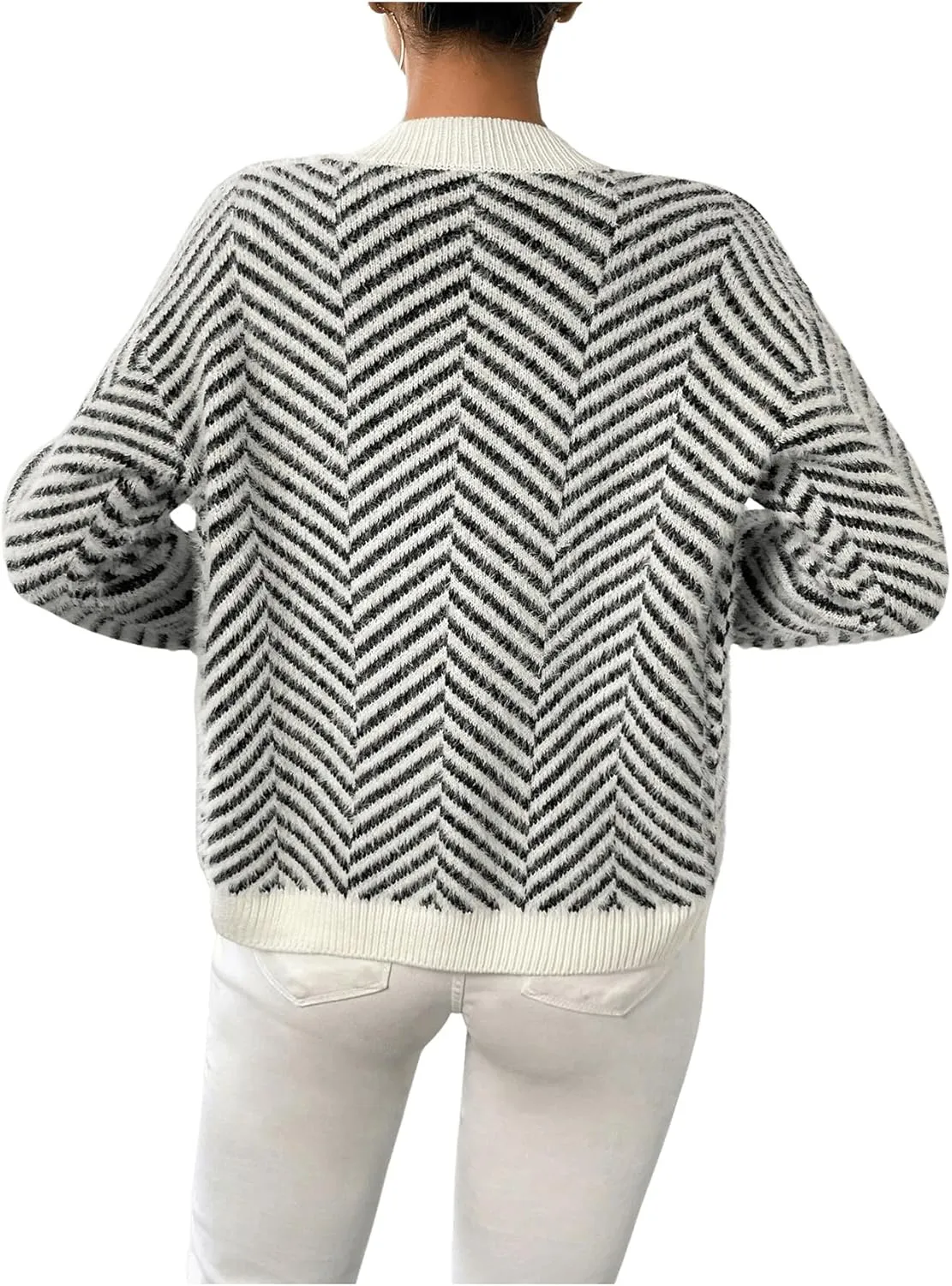 SHENHE Women's Striped Button Up Cardigan V Neck Drop Shoulder Casual Cardigan