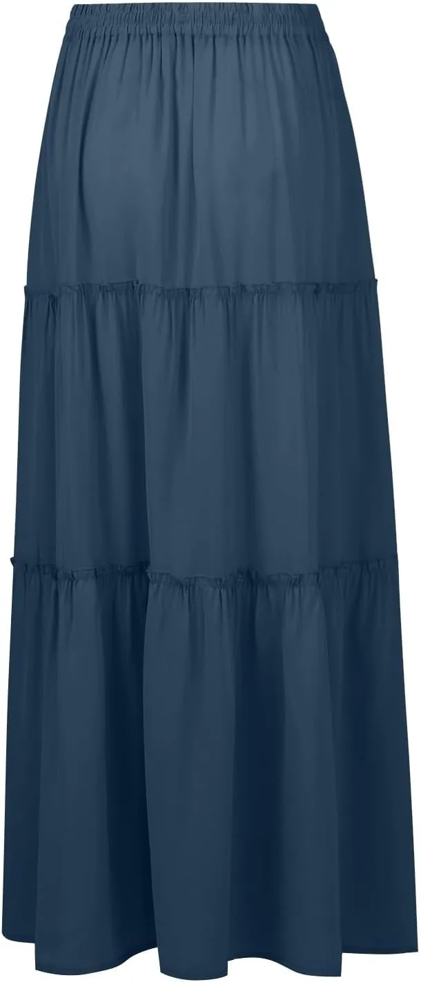 Skirts for Women,Womens Boho Maxi Skirt with Pockets Linen Flowy Long Skirts 2025 Elastic High Waisted Trendy