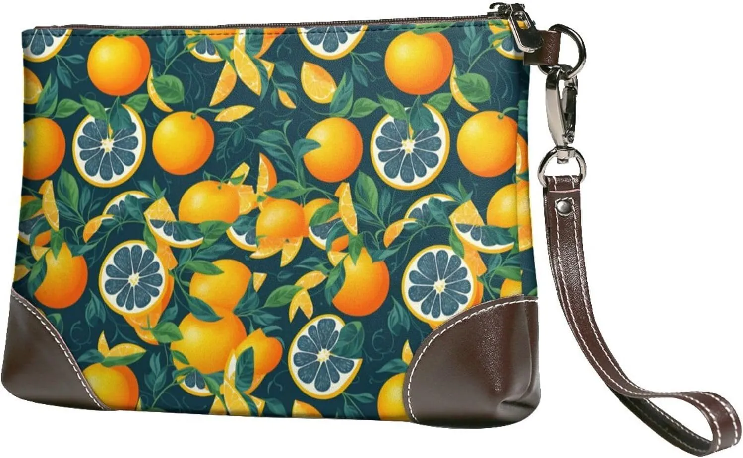 Small Clutch Purses for Women - Fresh Orange Leather Wristlet Wallets for Women with Wrist Strap