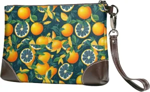 Small Clutch Purses for Women - Fresh Orange Leather Wristlet Wallets for Women with Wrist Strap