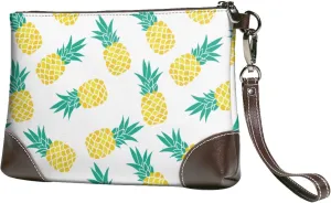 Small Clutch Purses for Women - Fresh Pineapple Leather Wristlet Wallets for Women with Wrist Strap