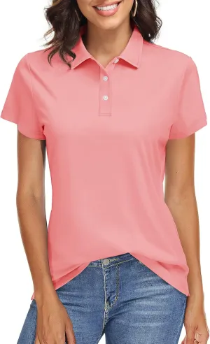 TACVASEN Women's Polo Shirts UPF 50  Sun Protection Golf Shirt Short Sleeve Quick Dry 3-Button Collared Tops Lightweight