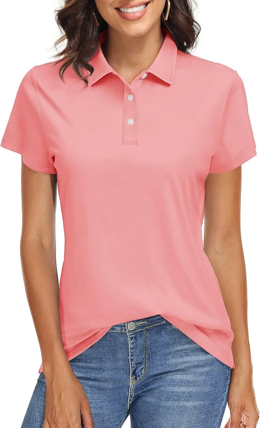 TACVASEN Women's Polo Shirts UPF 50  Sun Protection Golf Shirt Short Sleeve Quick Dry 3-Button Collared Tops Lightweight