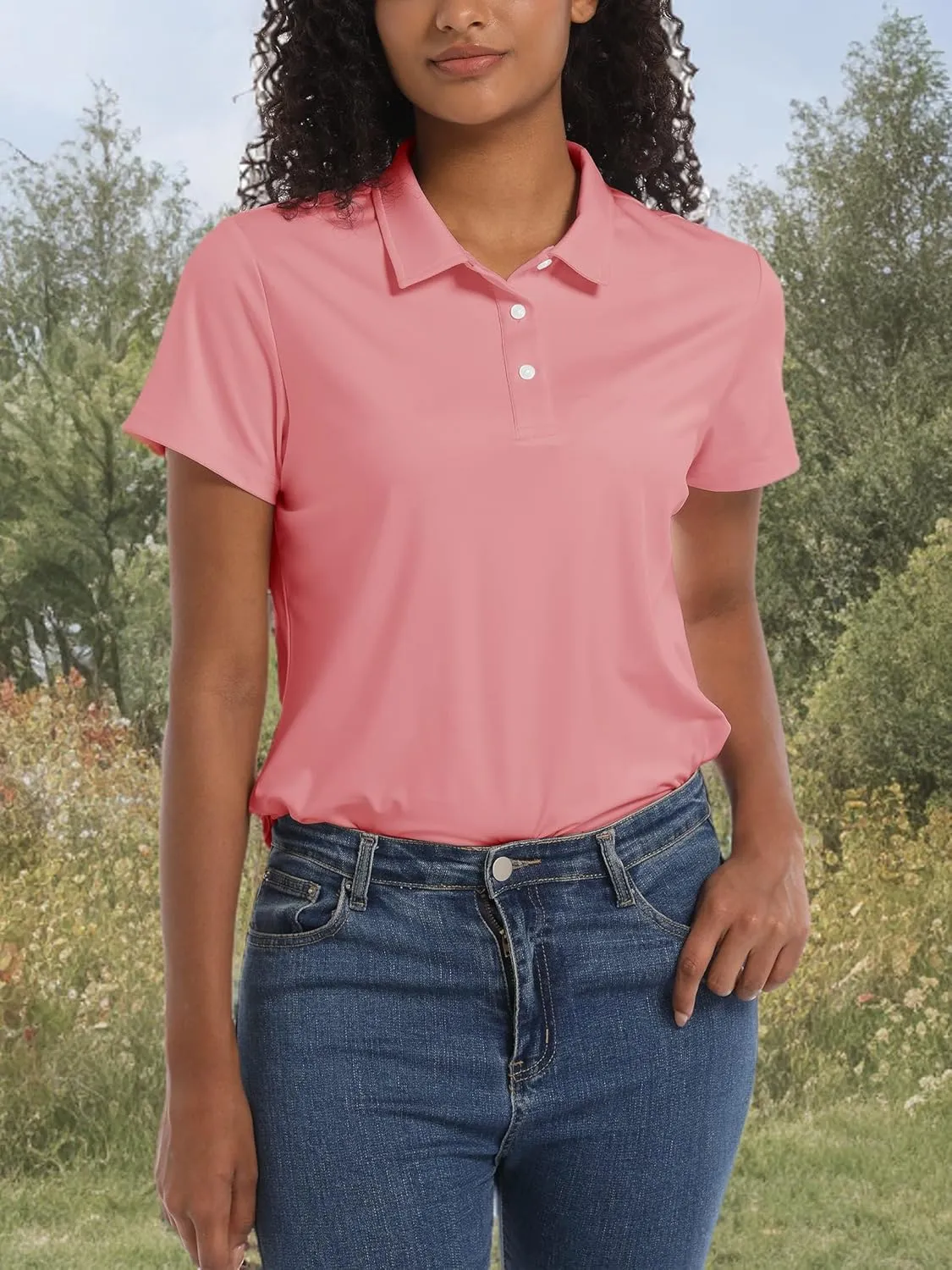 TACVASEN Women's Polo Shirts UPF 50  Sun Protection Golf Shirt Short Sleeve Quick Dry 3-Button Collared Tops Lightweight