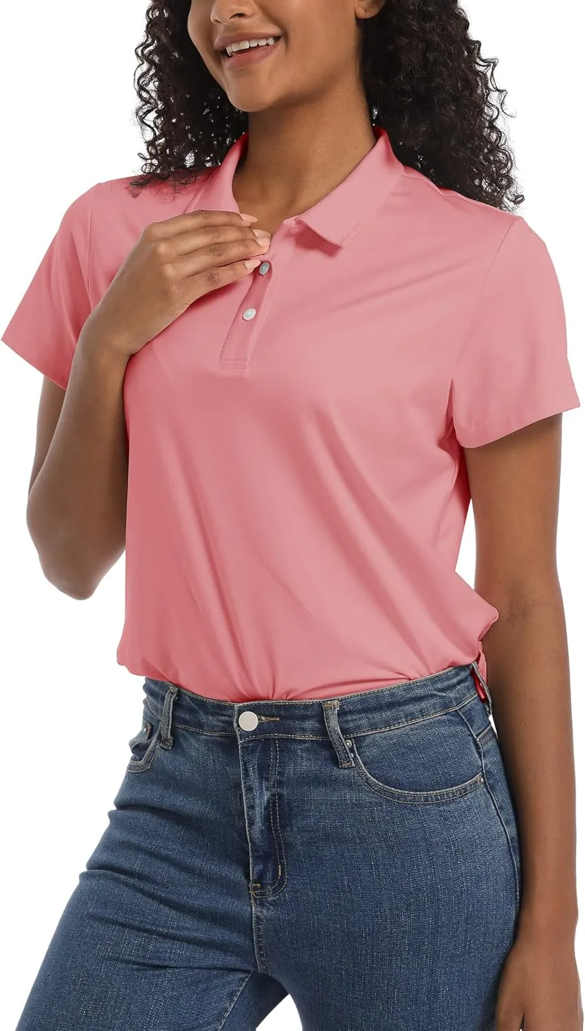 TACVASEN Women's Polo Shirts UPF 50  Sun Protection Golf Shirt Short Sleeve Quick Dry 3-Button Collared Tops Lightweight