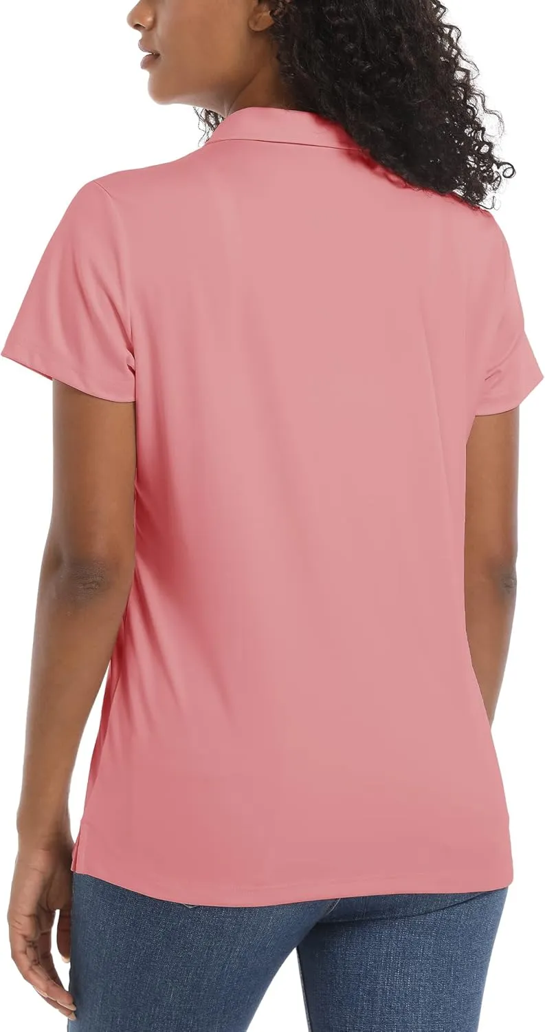 TACVASEN Women's Polo Shirts UPF 50  Sun Protection Golf Shirt Short Sleeve Quick Dry 3-Button Collared Tops Lightweight