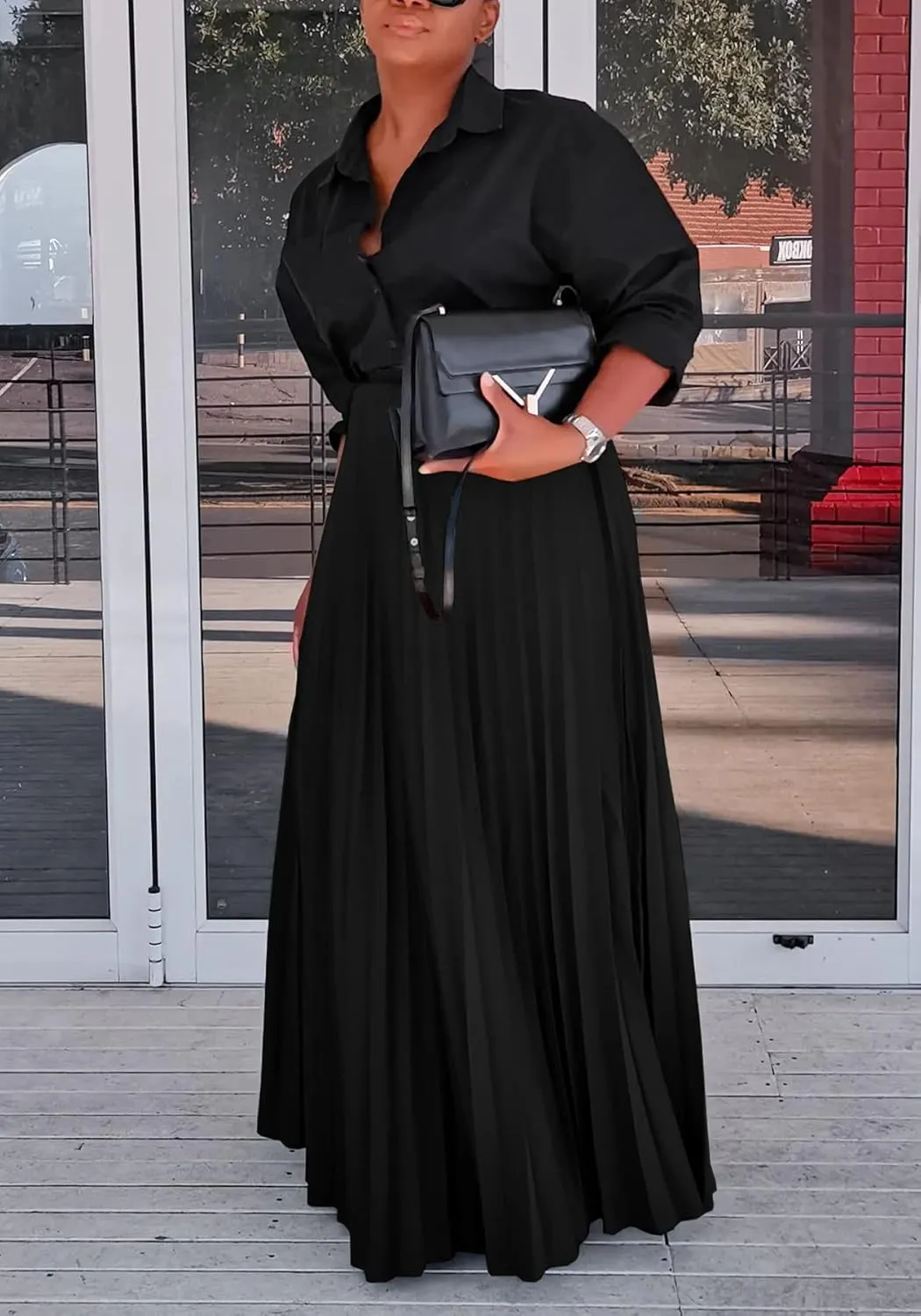Tcremisa Women's Pleated Skirt High Waist Swing Skirts A Line Maxi Skirt Elastic Flare Skirts