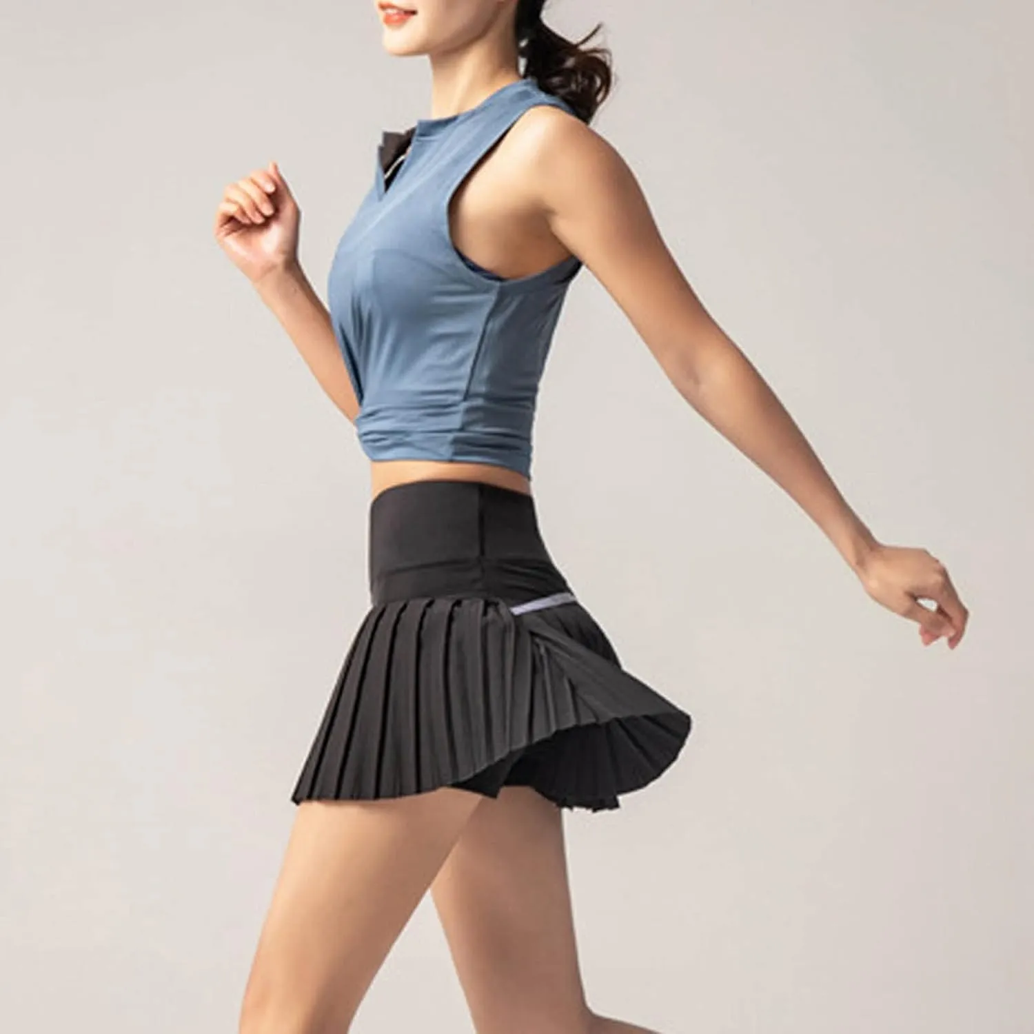 Tennis Skirt Stretchy High Waisted Running Sports Pleated Skirts Midi Black Skirt for Women