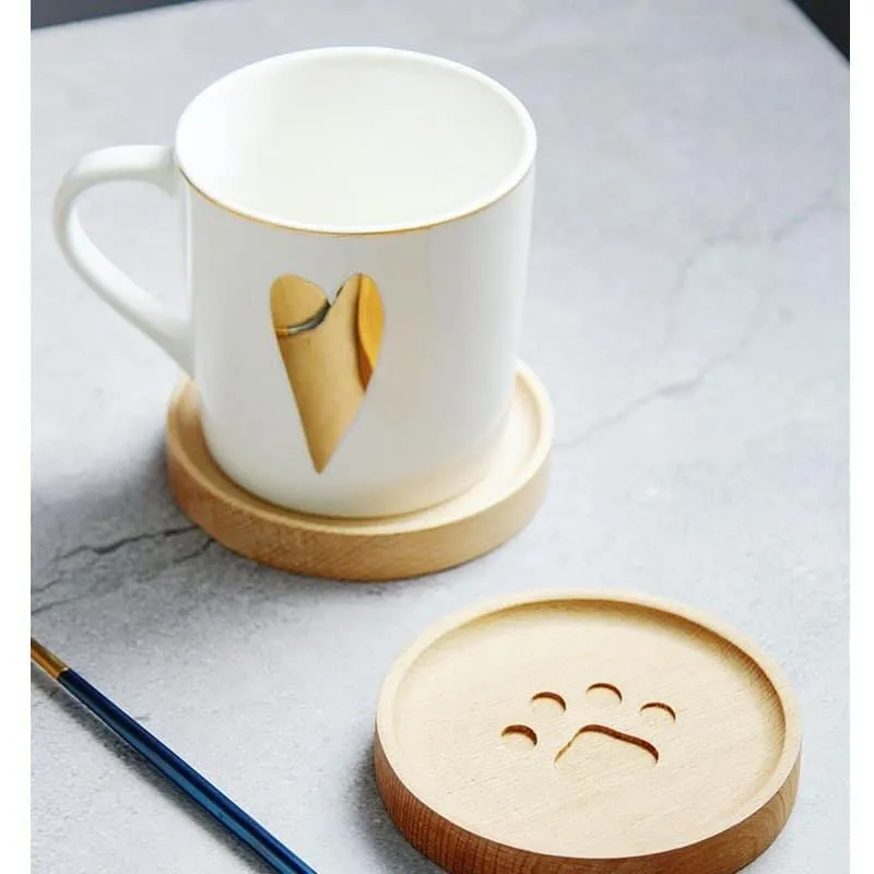 Thick Cat Paw Carved Wooden Placemat