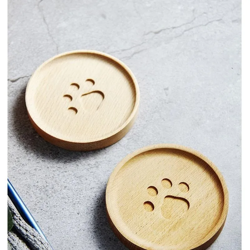 Thick Cat Paw Carved Wooden Placemat