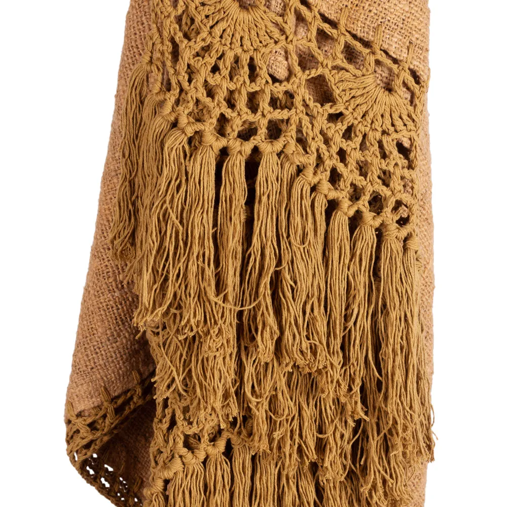 Throw Brown Light with Crochet