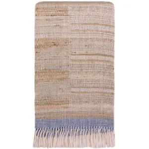Throw<br />Hand Natural with Blue Fringe<br />Linen & Tussar Silk