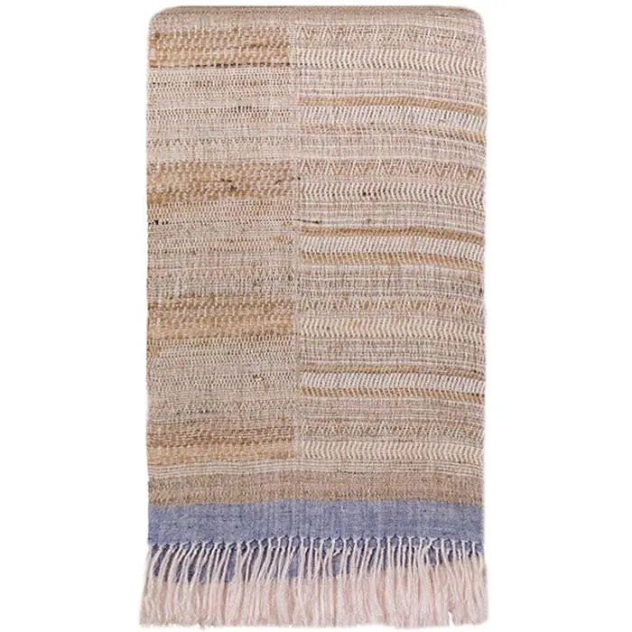 Throw<br />Hand Natural with Blue Fringe<br />Linen & Tussar Silk
