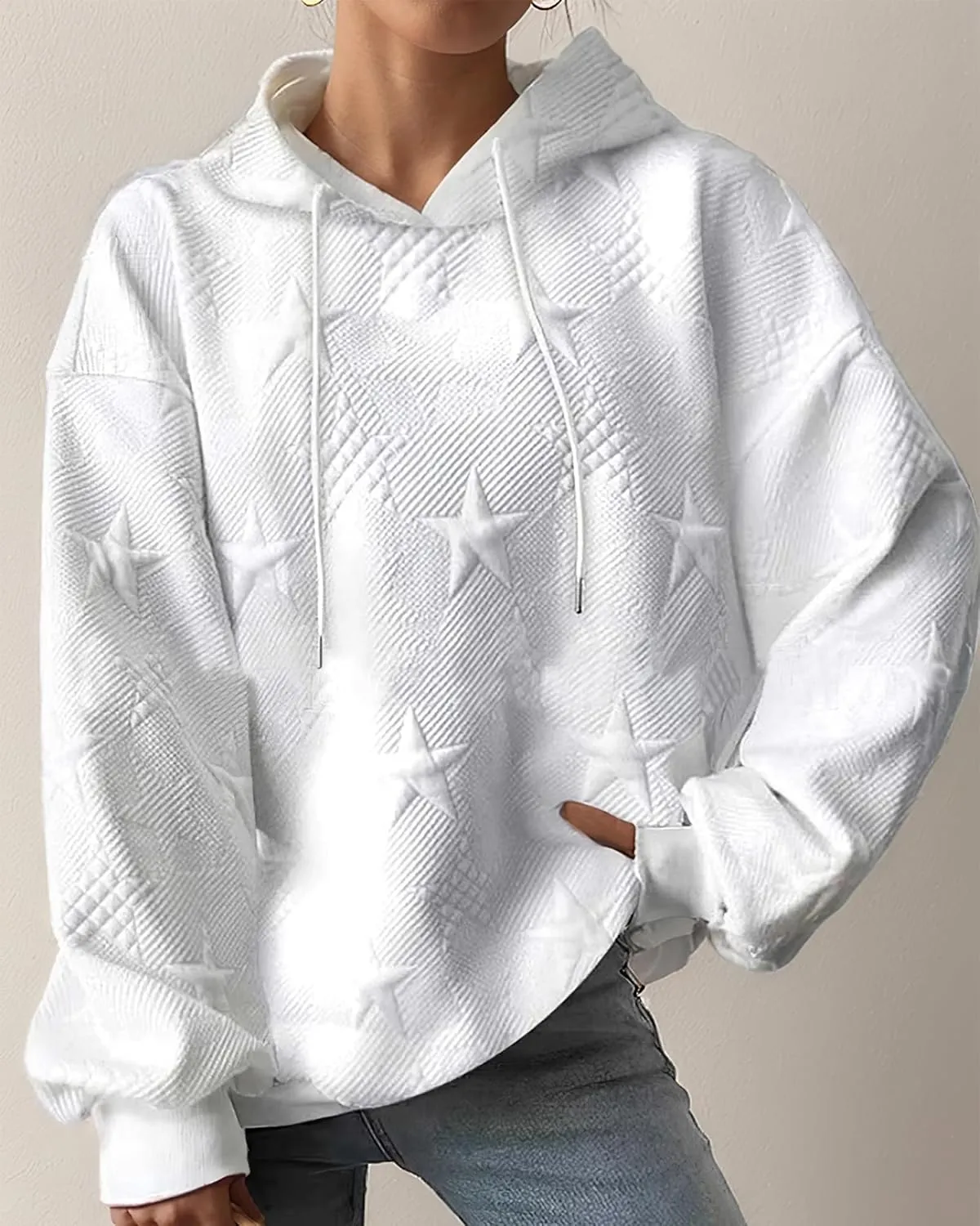 TIAFORD Women's Oversized Star Embossed Graphic Hoodies Fall Casual Long Sleeve Hoodie Cute Pullover Tops for Women