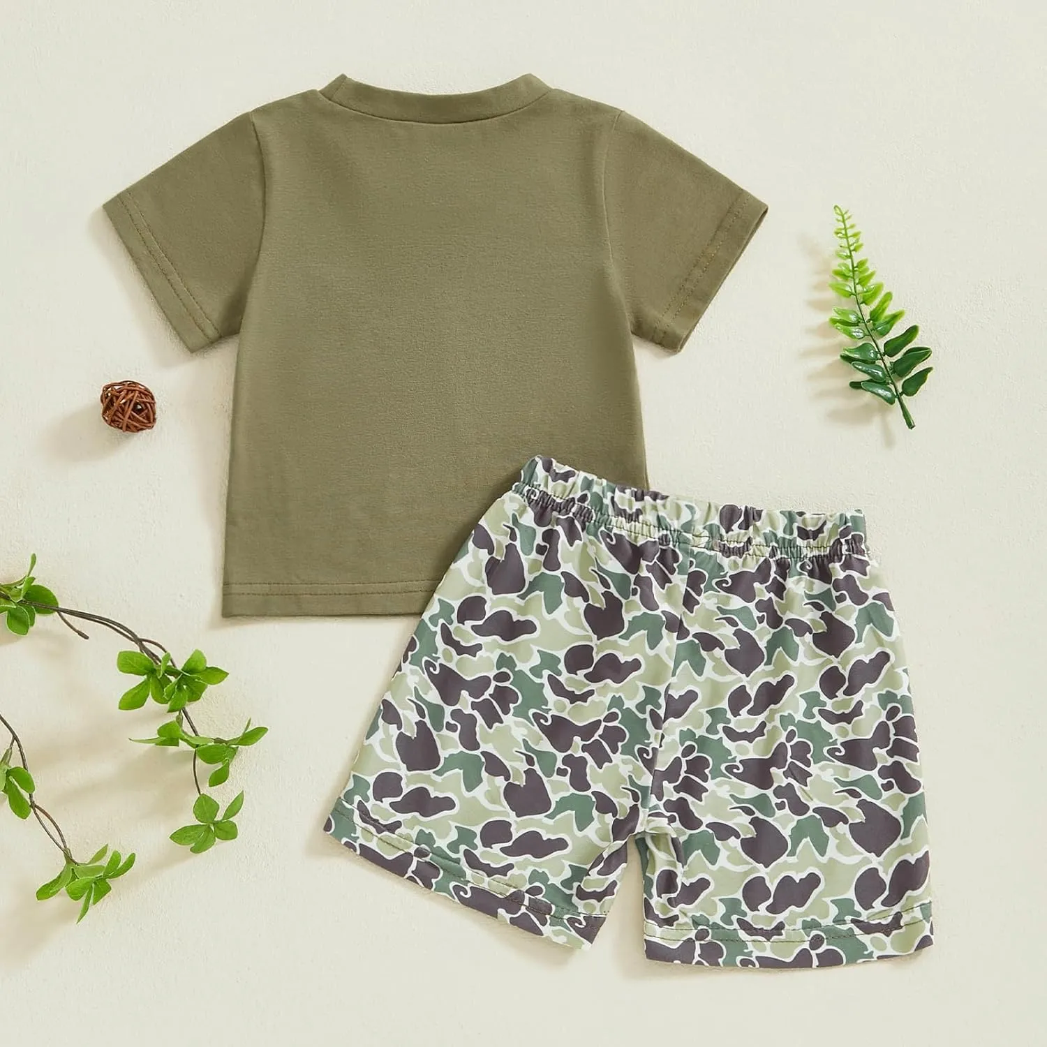 Toddler Baby Boy Summer Clothes Retro Embroidery Duck Hunting Shirts T-Shirt   Elastic Camouflage Shorts Set