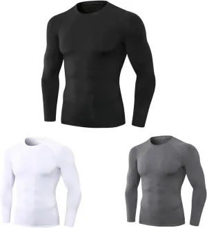 Tshirt 3pcs Men's Athletic Long Sleeve Compression Shirts Quick Dry Workout Tshirt Running