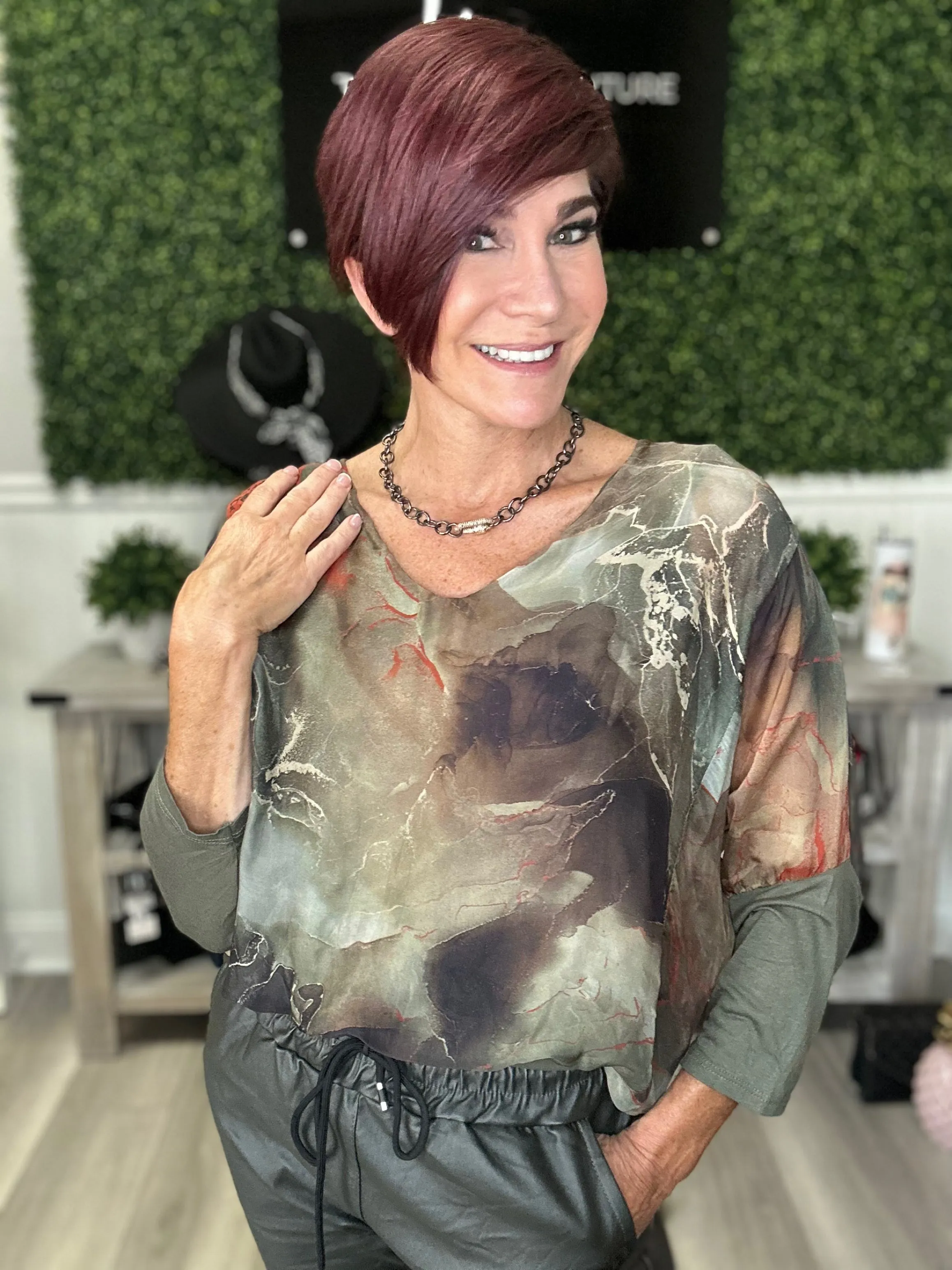 V Neck Marble Blouse