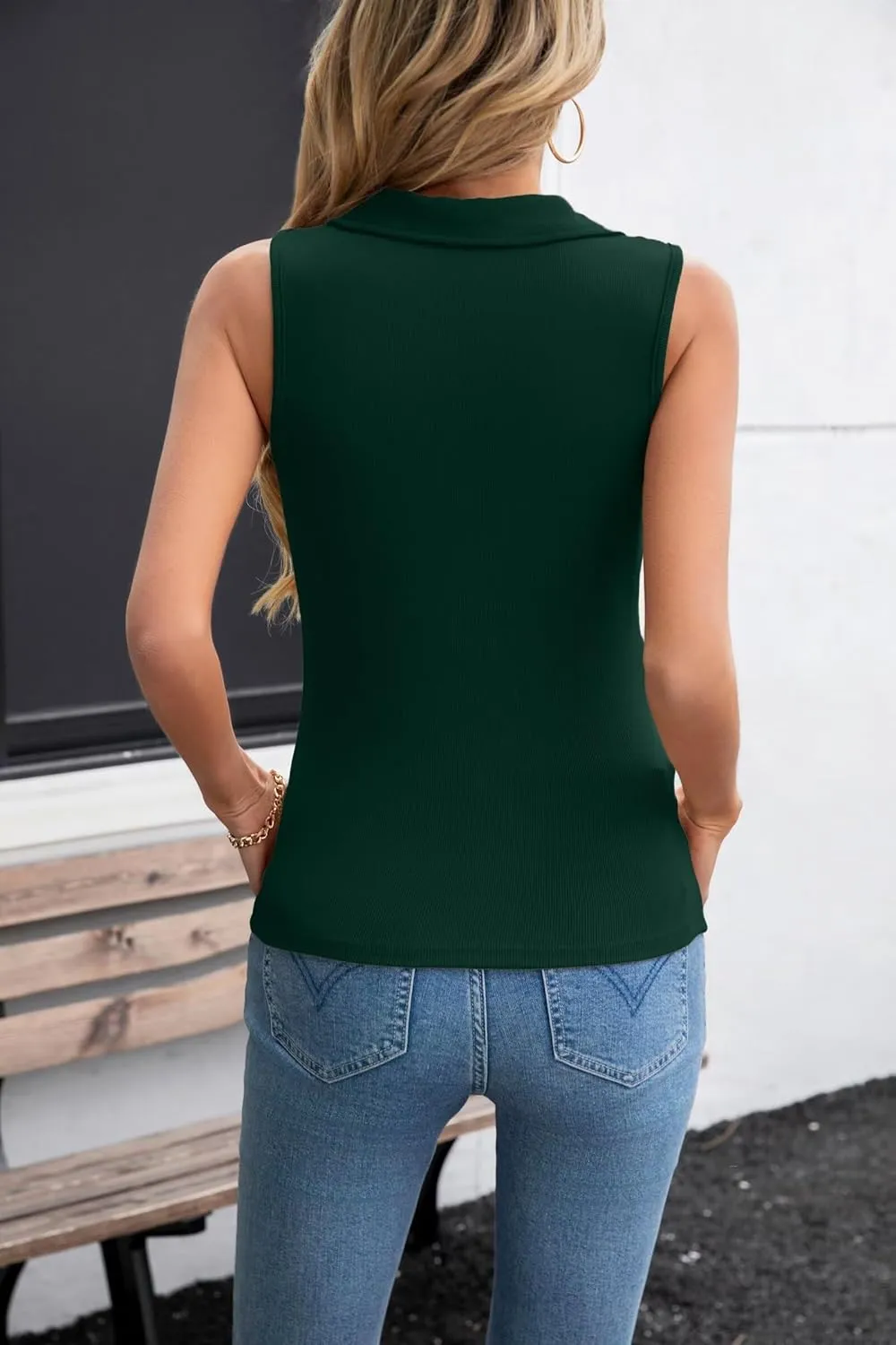 VICHYIE Womens Sleeveless Tank Tops Lapel Collared V Neck Slim Fitted Ribbed Knit Tight Polo Tops