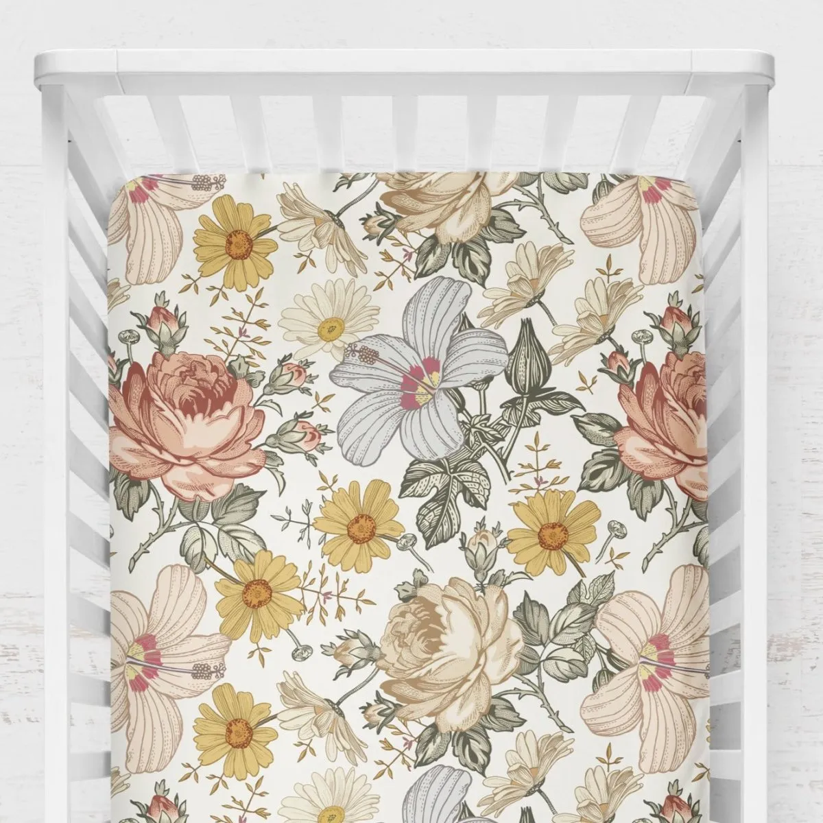 Vintage Earthy Floral Nursery Starter Crib Bedding Set