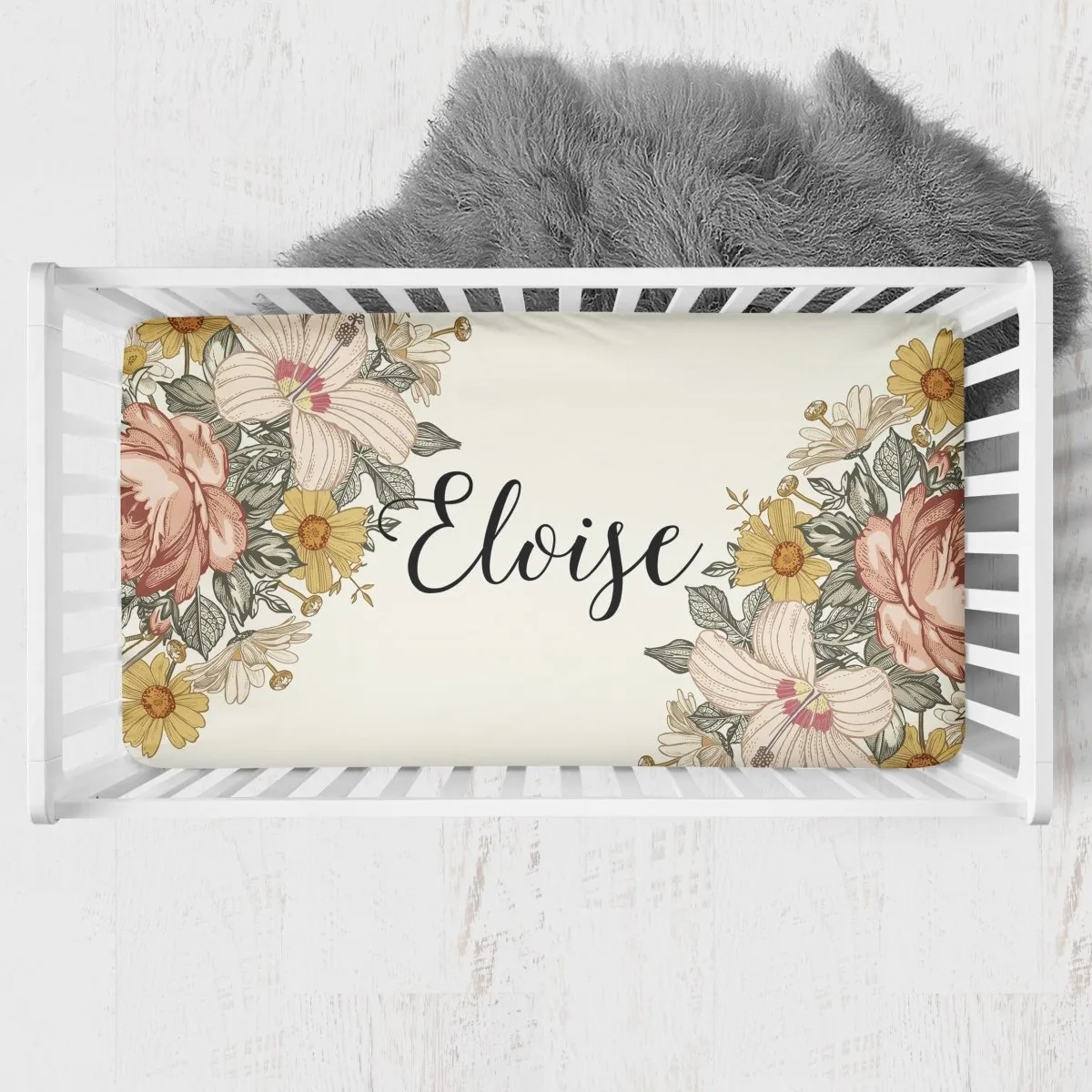 Vintage Earthy Floral Nursery Starter Crib Bedding Set