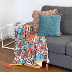 Vintage Floral Bohemian Printed Embroidered Cotton Bedding Throw