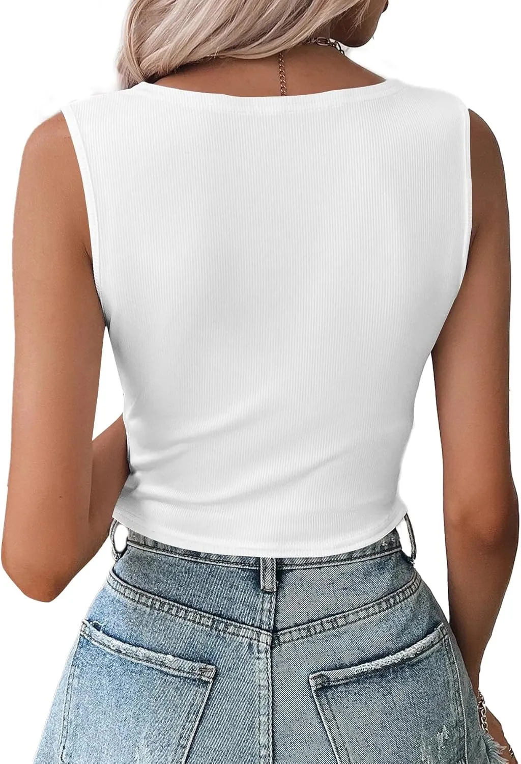 Vrtige Women's Twist Front V Neck Ribbed Knit Sleeveless Sexy Cami Tank Crop Top