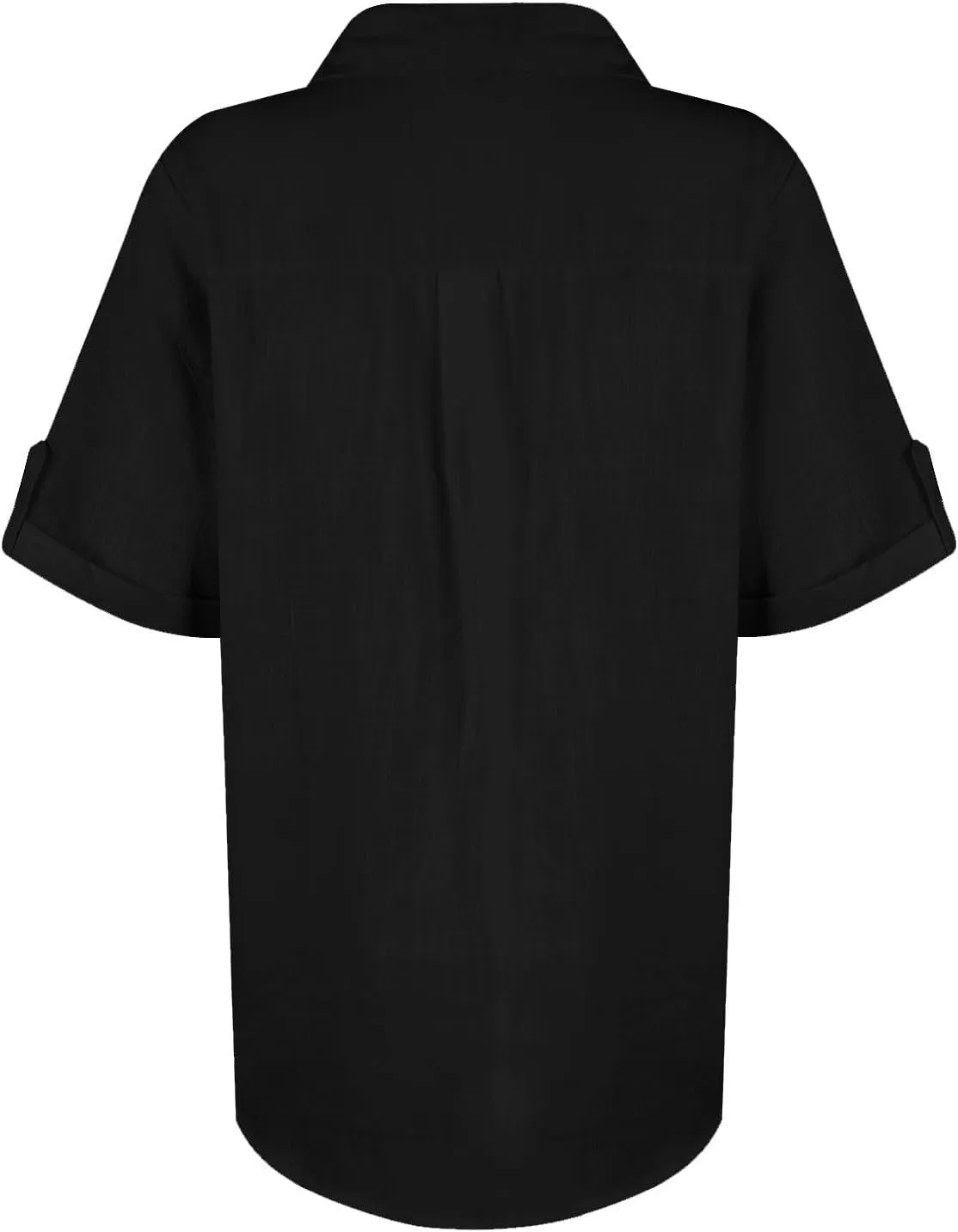 Women Cotton Linen Button Down Shirt Rolled Cuffed Short Sleeve Blouse Ladies Summer Casual Beach Tops