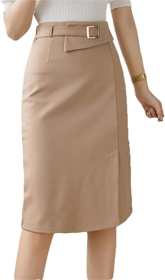 Women Elegant High Waist Package Hip Pencil Skirts Korean Office Straight Skirts